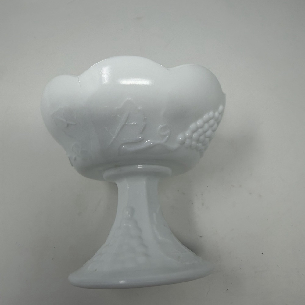 Vintage Indiana Glass White Milk Glass CandleStick Holder Grape Harvest Set Of 2
